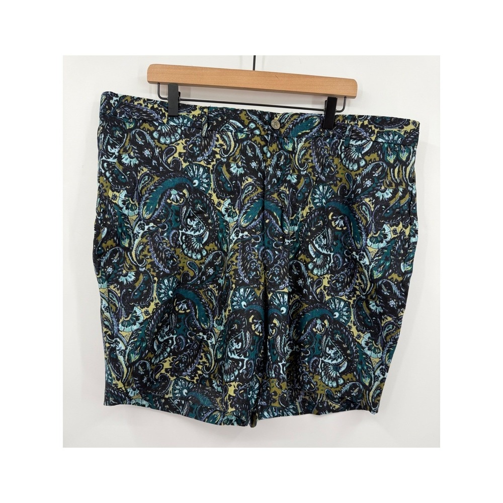 Tasso Elba Shorts Mens 42 Green Paisley 100% Linen Vacation Beach Colorful New